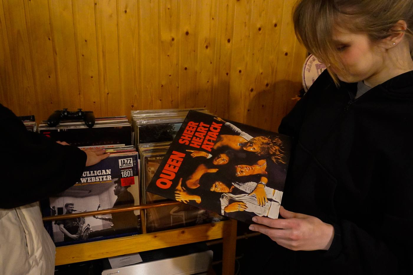Digging through vinyl records